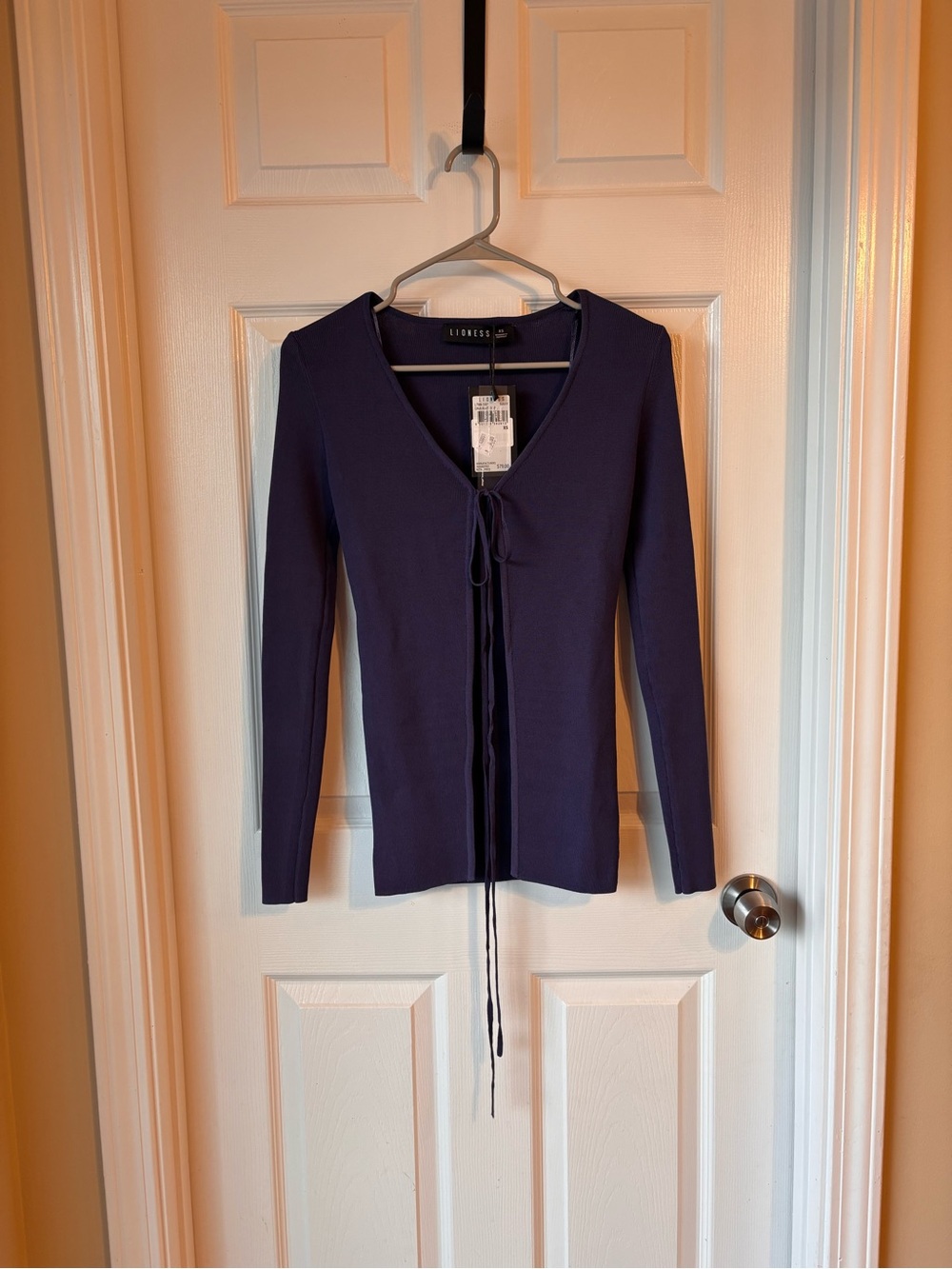 Lioness Purple V-Neck Tie-Front Sweater Size XS NWT